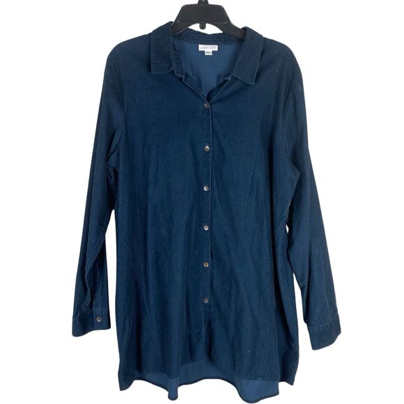 J. Jill Corduroy Tunic Top M Tall Long Sleeve Blue Button Down Lagenlook - Picture 1 of 6